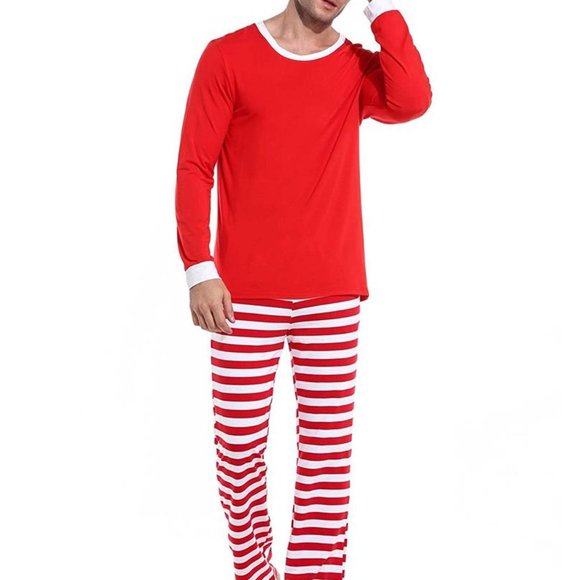 Matching Red White Striped Winter Christmas Family Pajamas PJs Men Women Kids - Picture 6 of 16